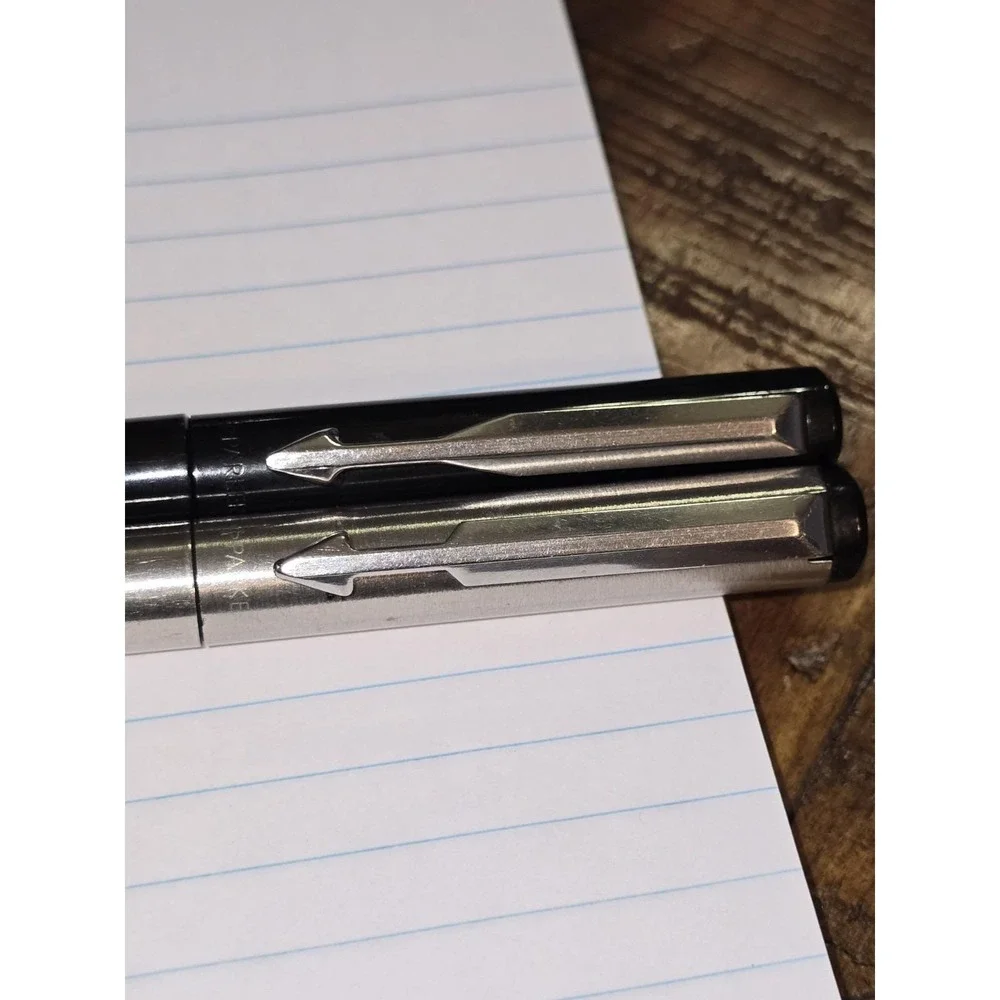 Lot 2 Vintage Parker Vector Fountain Pens Black & Stainless Steel Made In USA